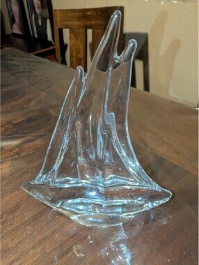DAUM France Art Glass Crystal Massive Three Mast SAILBOAT